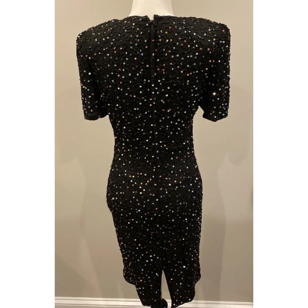 Laurence Kazar New York Petite Beaded Sequin Silk Dress